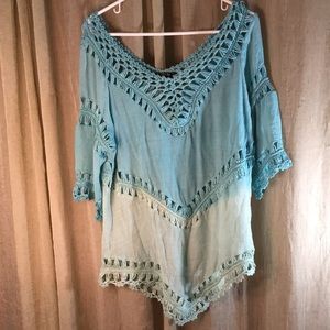 T Party Teal Ombré Boho Tunic Top